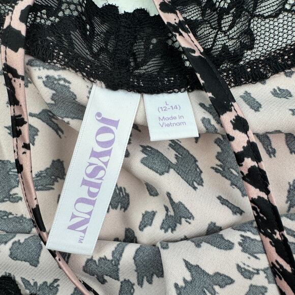 Joyspun Animal Leopard Print Satin Lace Short Nightie Chemise Women's Size L - Picture 5 of 8